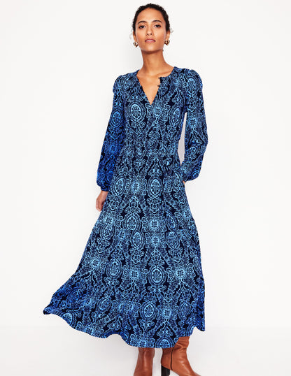 Smock Tiered Jersey Midi Dress-Forget-me-not, Opulent Vine