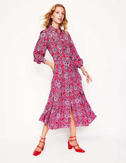 Martha Godet Maxi Shirt Dress-Bright Ruby, Opulent Vine