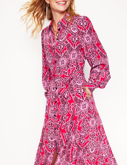 Martha Godet Maxi Shirt Dress-Bright Ruby, Opulent Vine