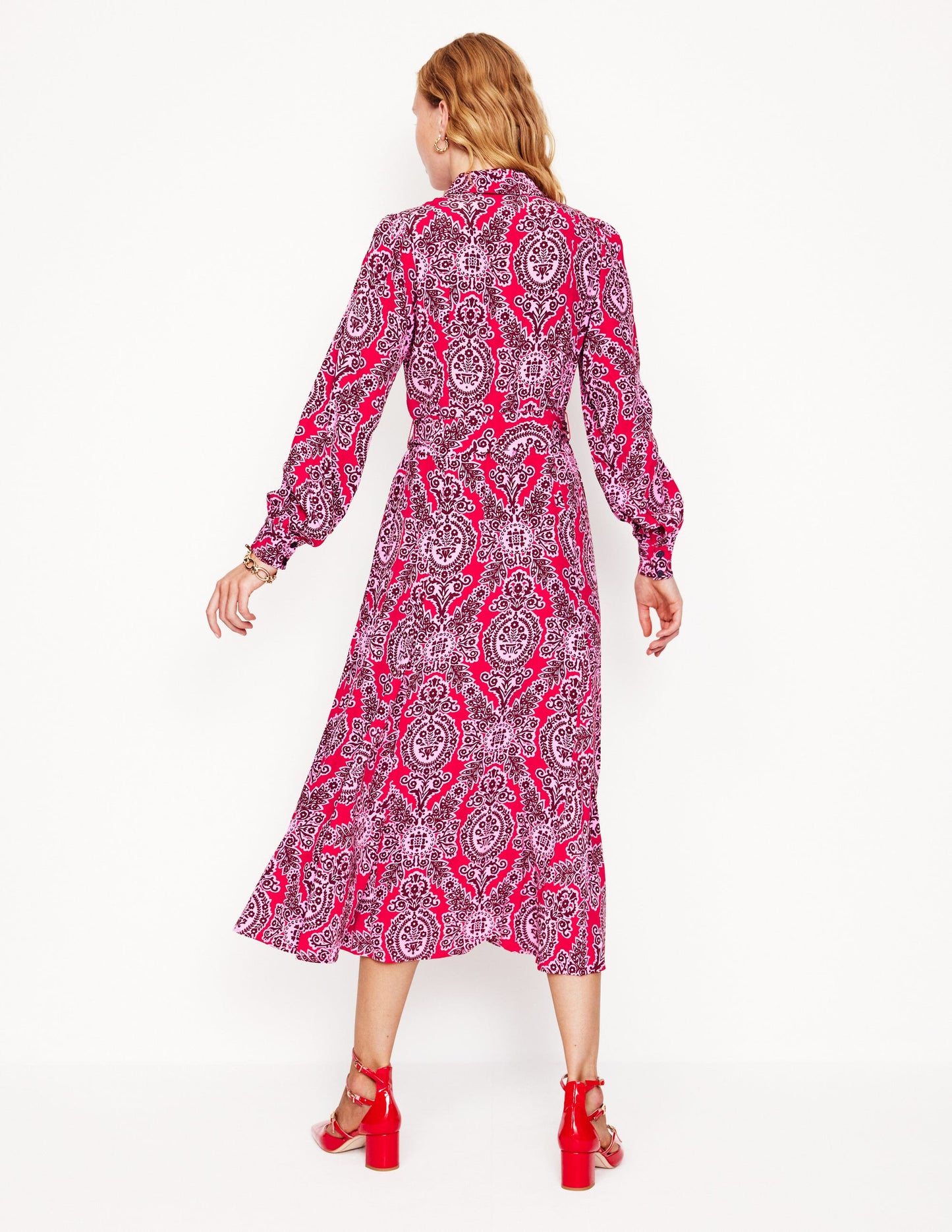 Martha Godet Maxi Shirt Dress-Bright Ruby, Opulent Vine