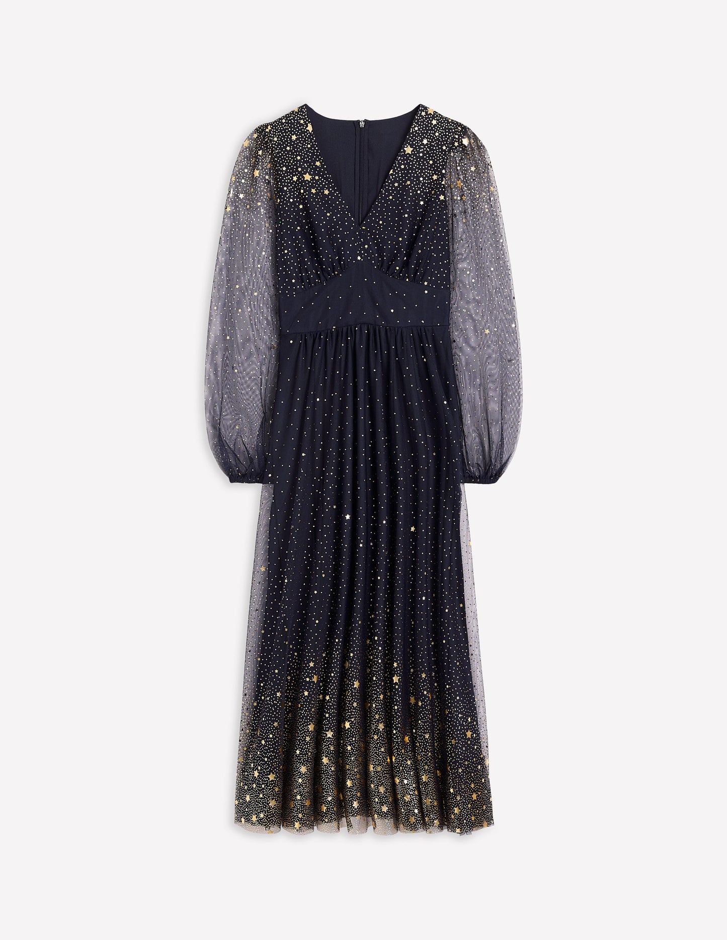 Christina Tulle Midi Dress-Navy, Foil Scattered Stars