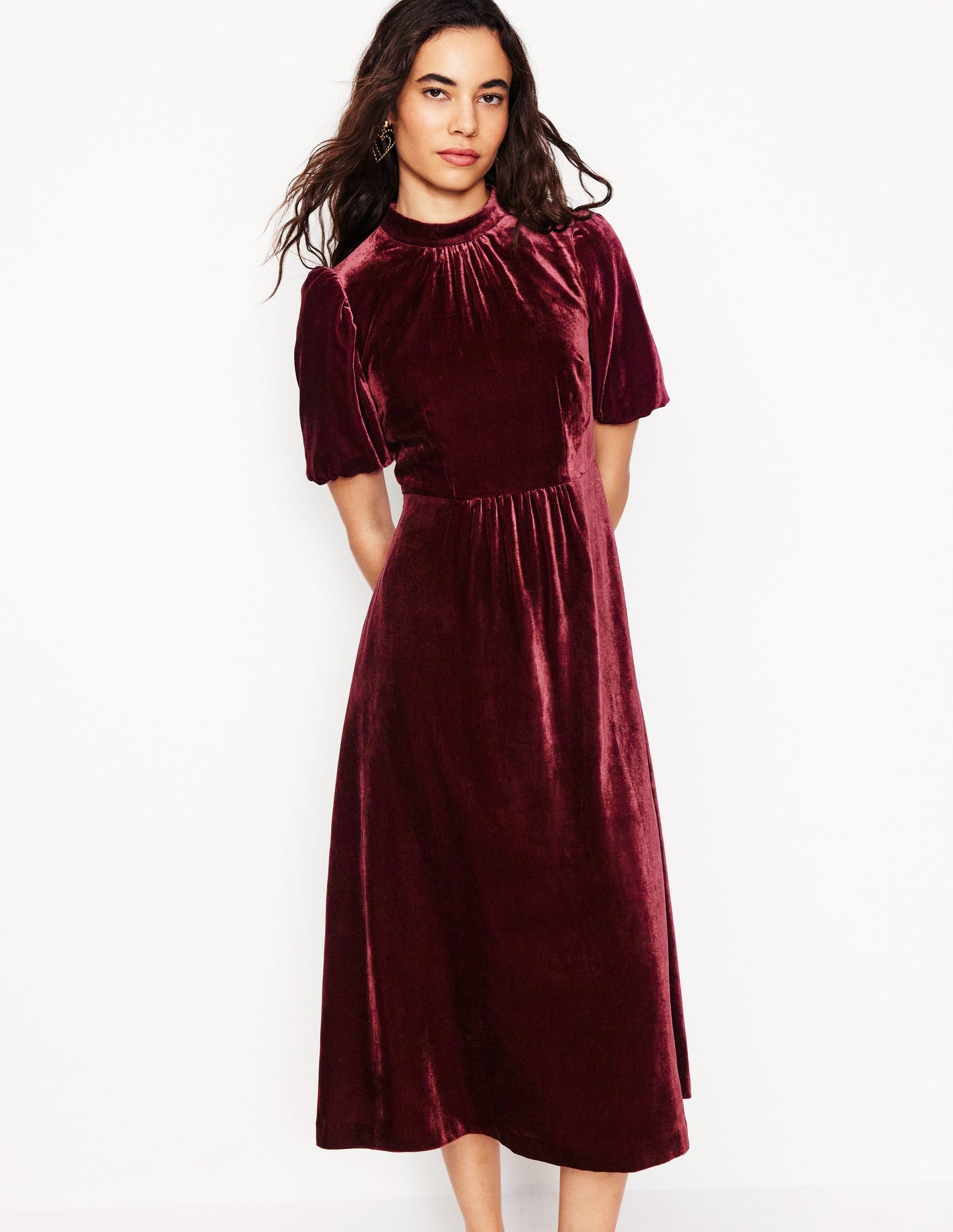 High Neck Velvet Dress-Cabernet