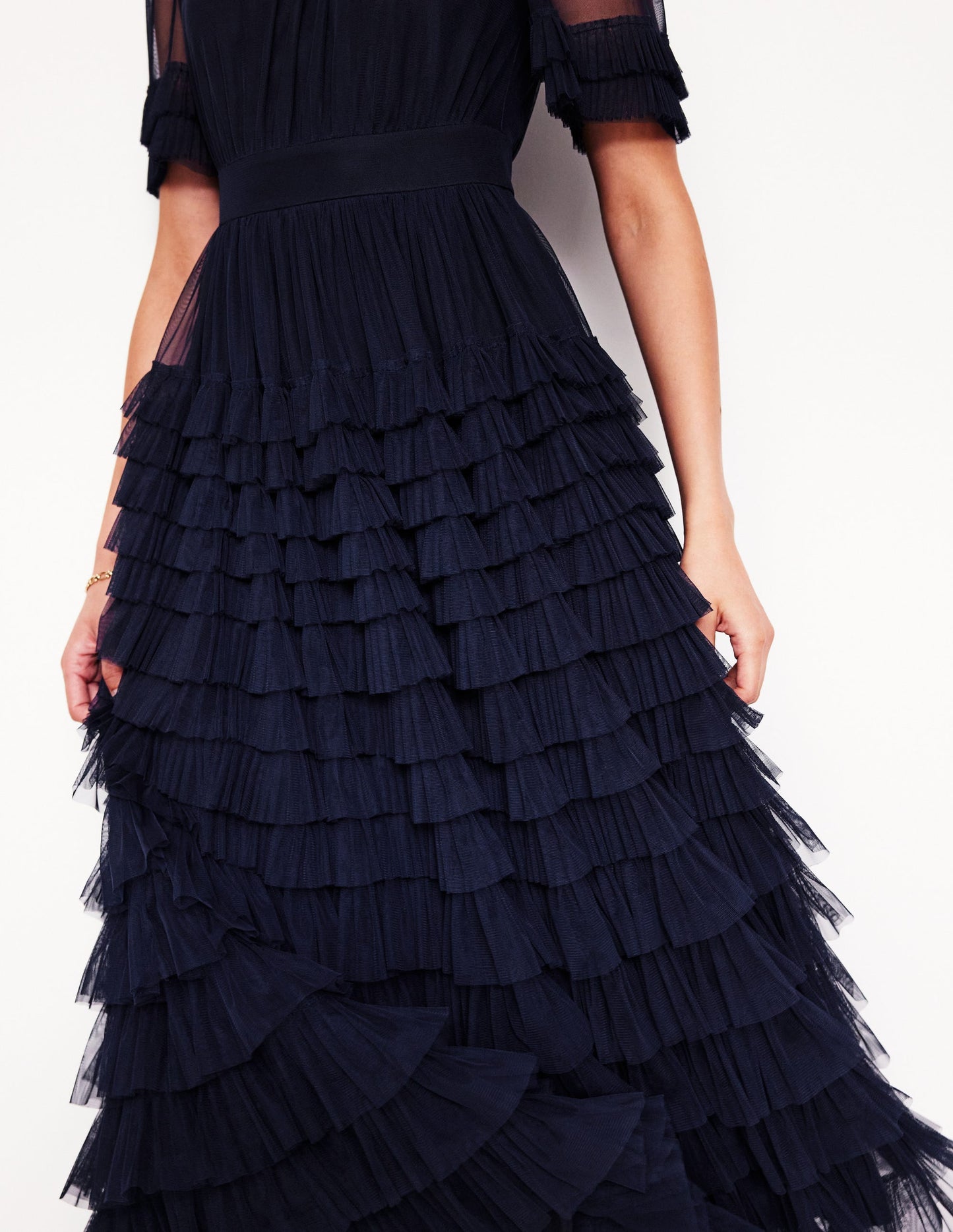 Tiered Ruffle Tulle Dress-Navy