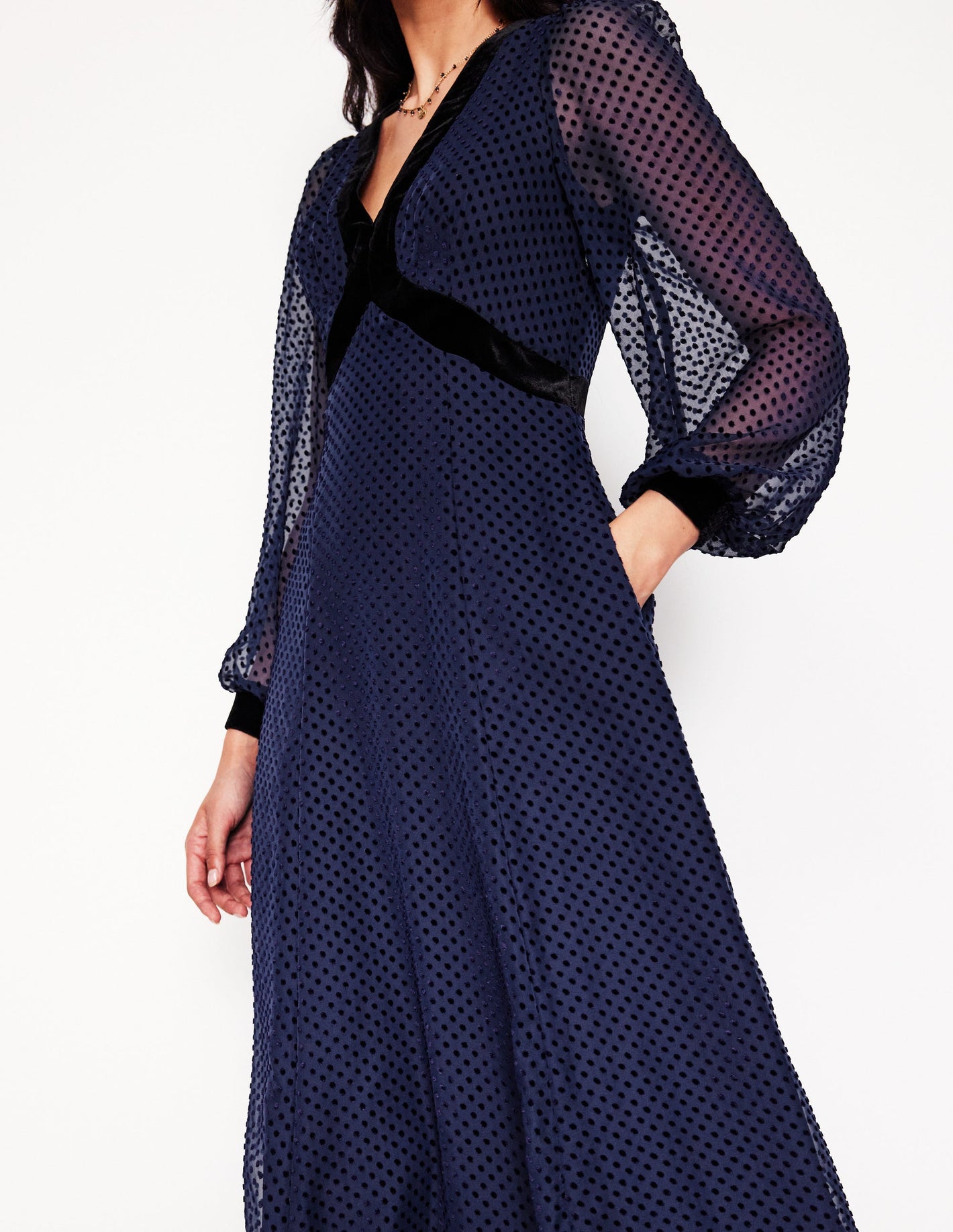 Devore Maxi Tea Dress-Navy, Devore Spot