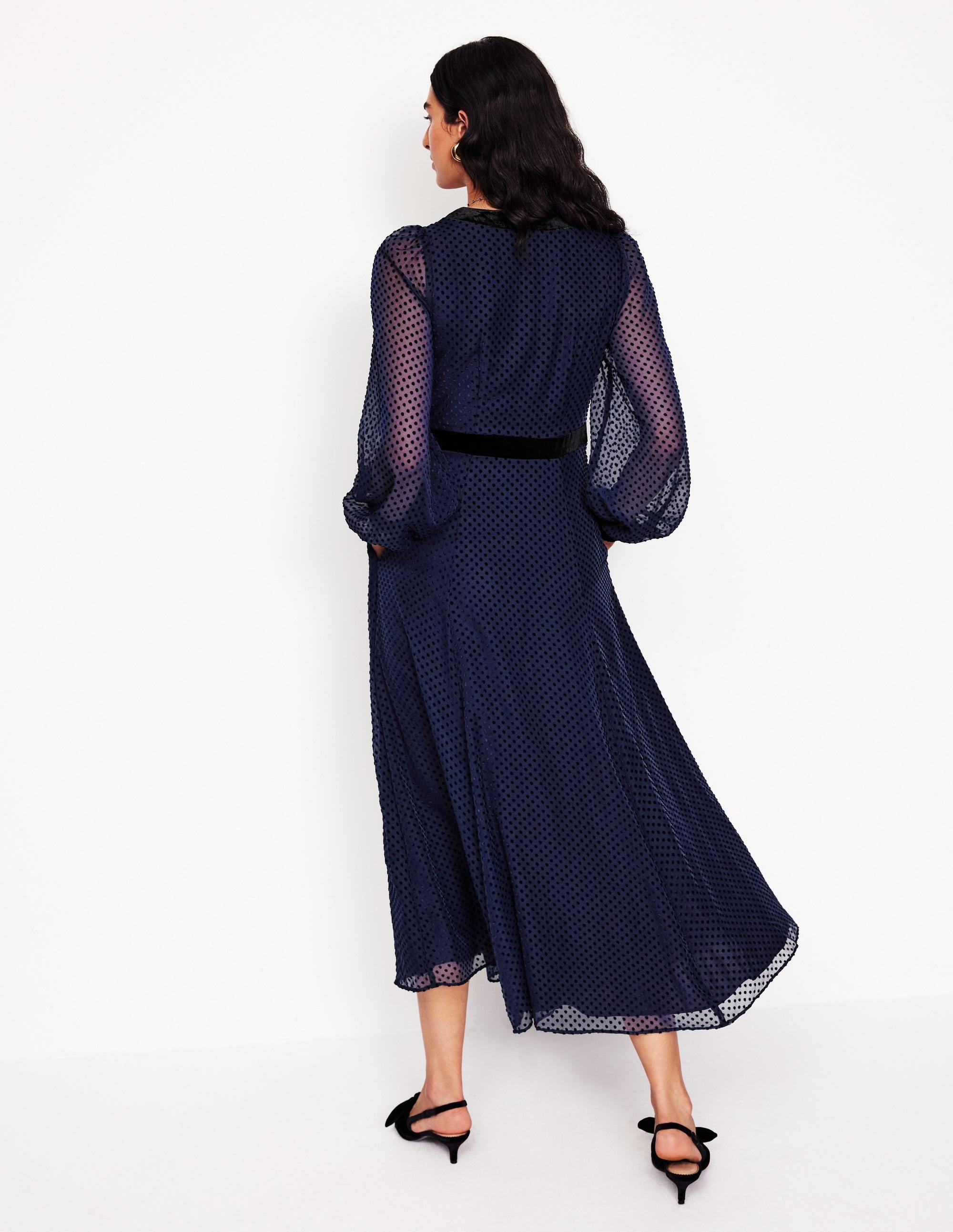 Devore Maxi Tea Dress-Navy, Devore Spot - Image 3