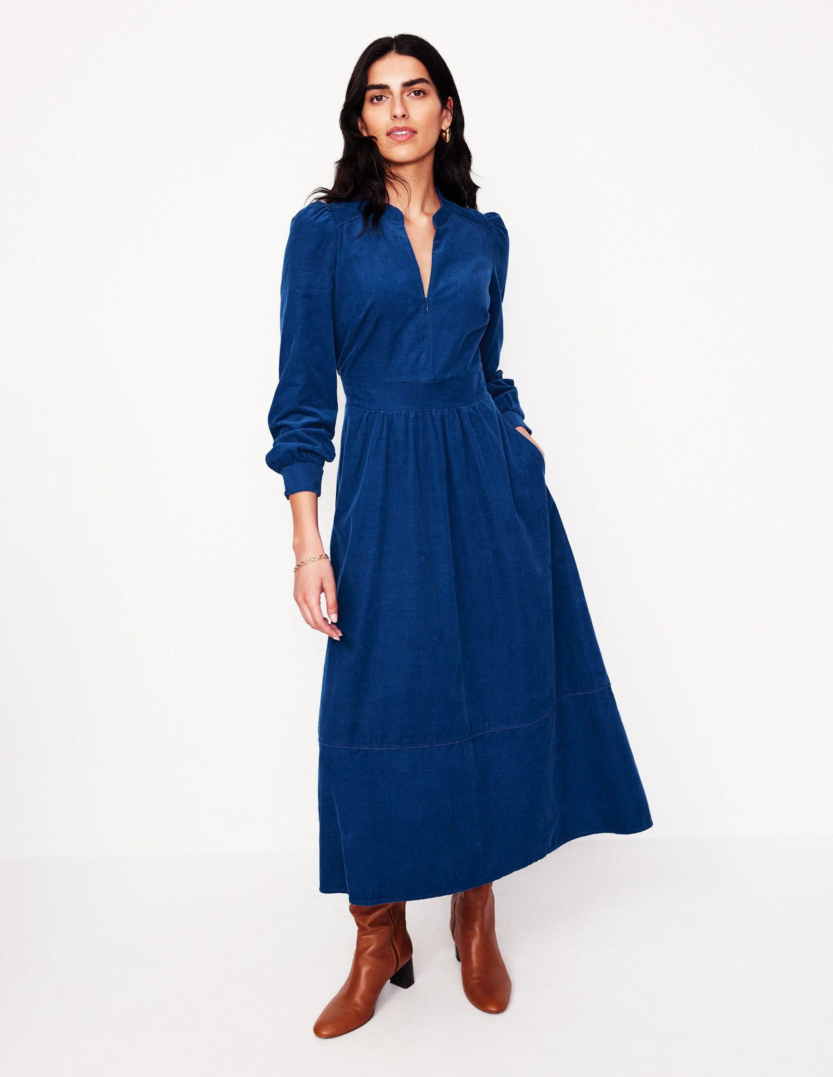 Zoe Zip Up Cord Midi Dress-Atlantic - Image 1
