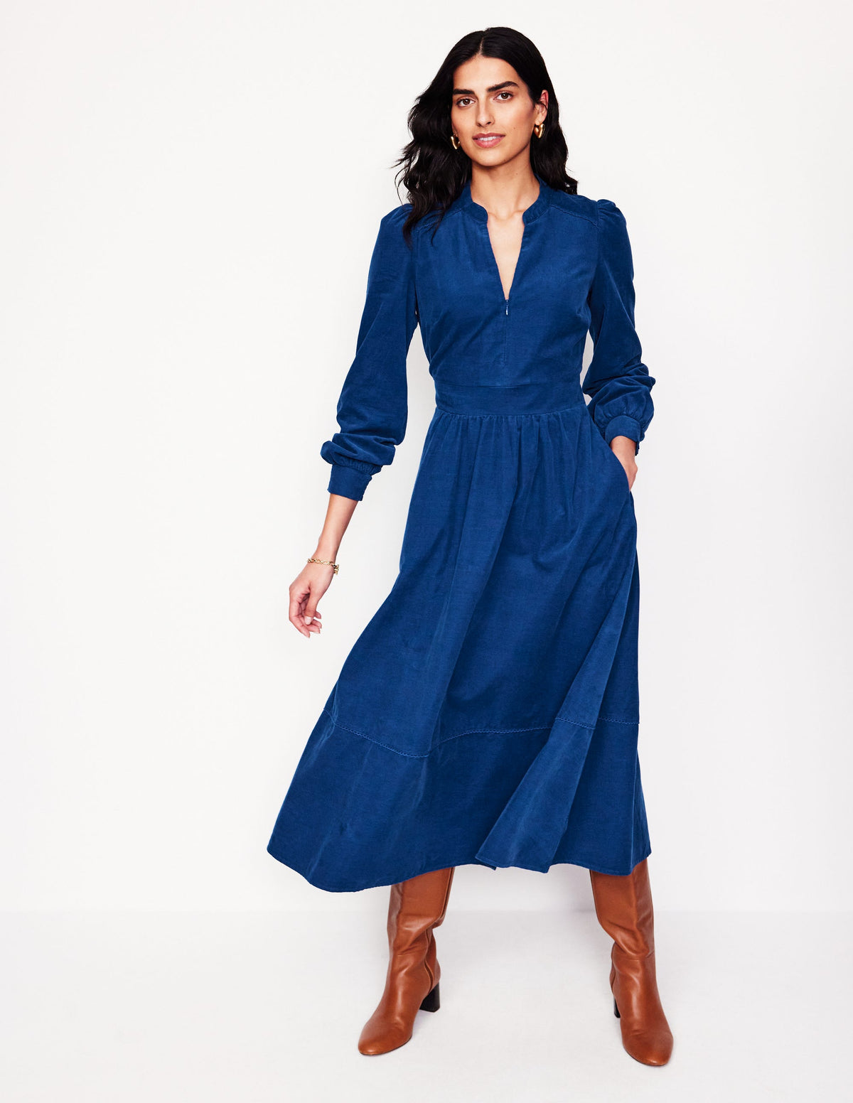 Zoe Zip Up Cord Midi Dress-Atlantic - Image 4