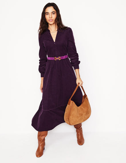 Zoe Zip Up Cord Midi Dress-Damson