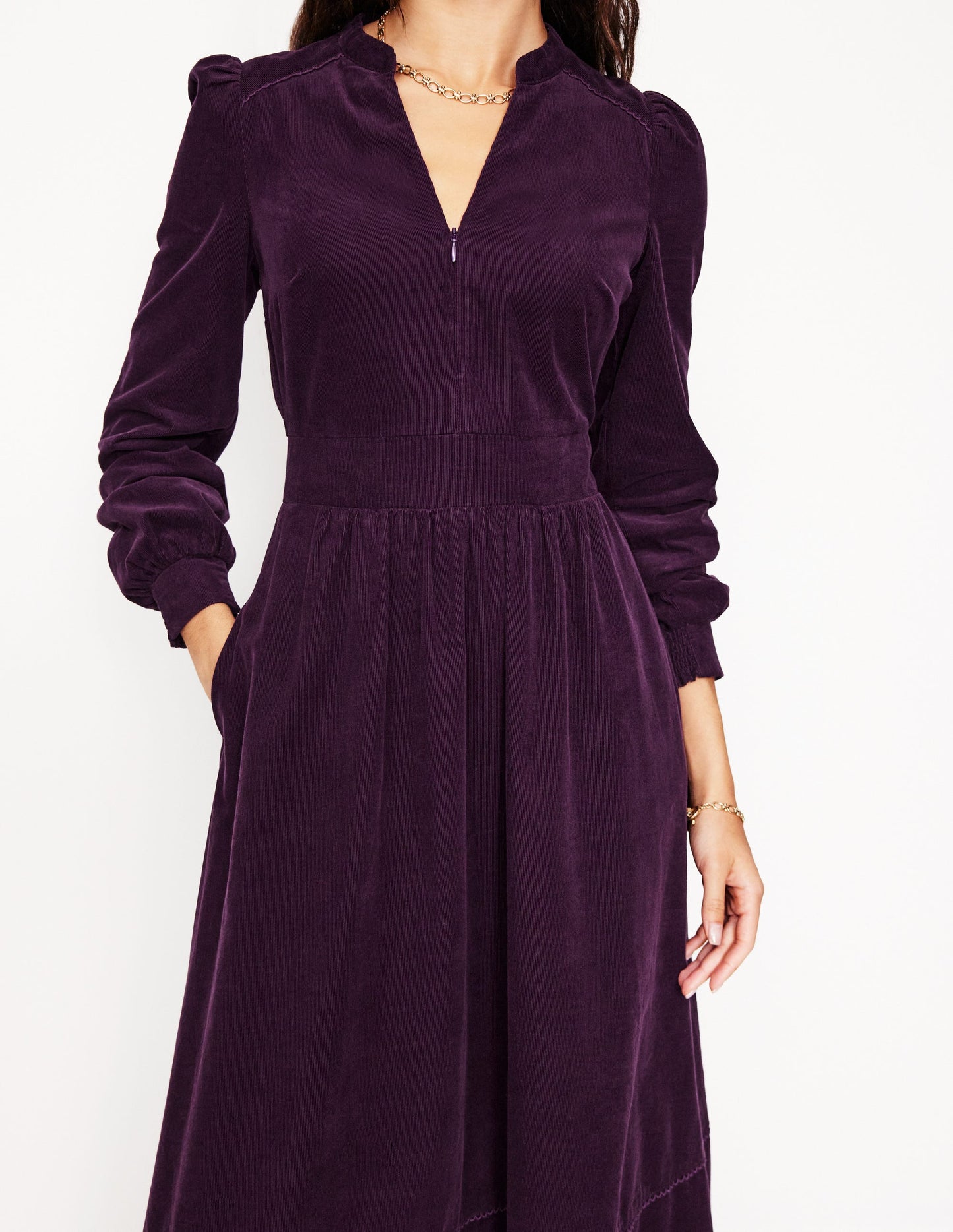 Zoe Zip Up Cord Midi Dress-Damson