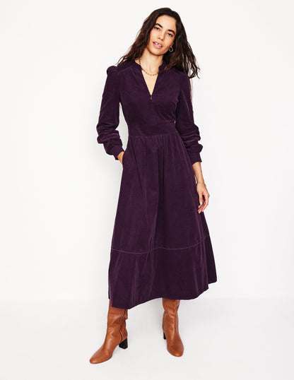 Zoe Zip Up Cord Midi Dress-Damson