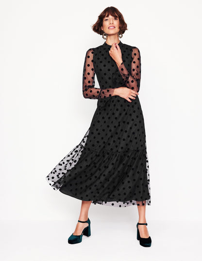 High Neck Tulle Tea Dress-Black Spot | Boden USA 