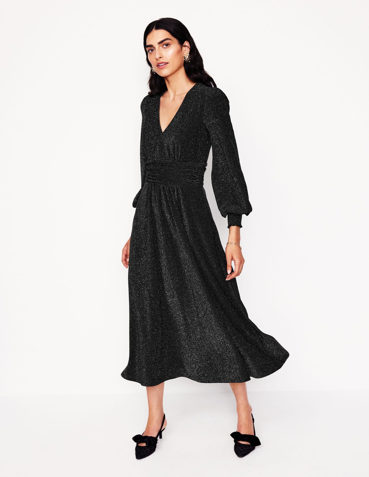 Daphne Metallic Midi Dress-Black