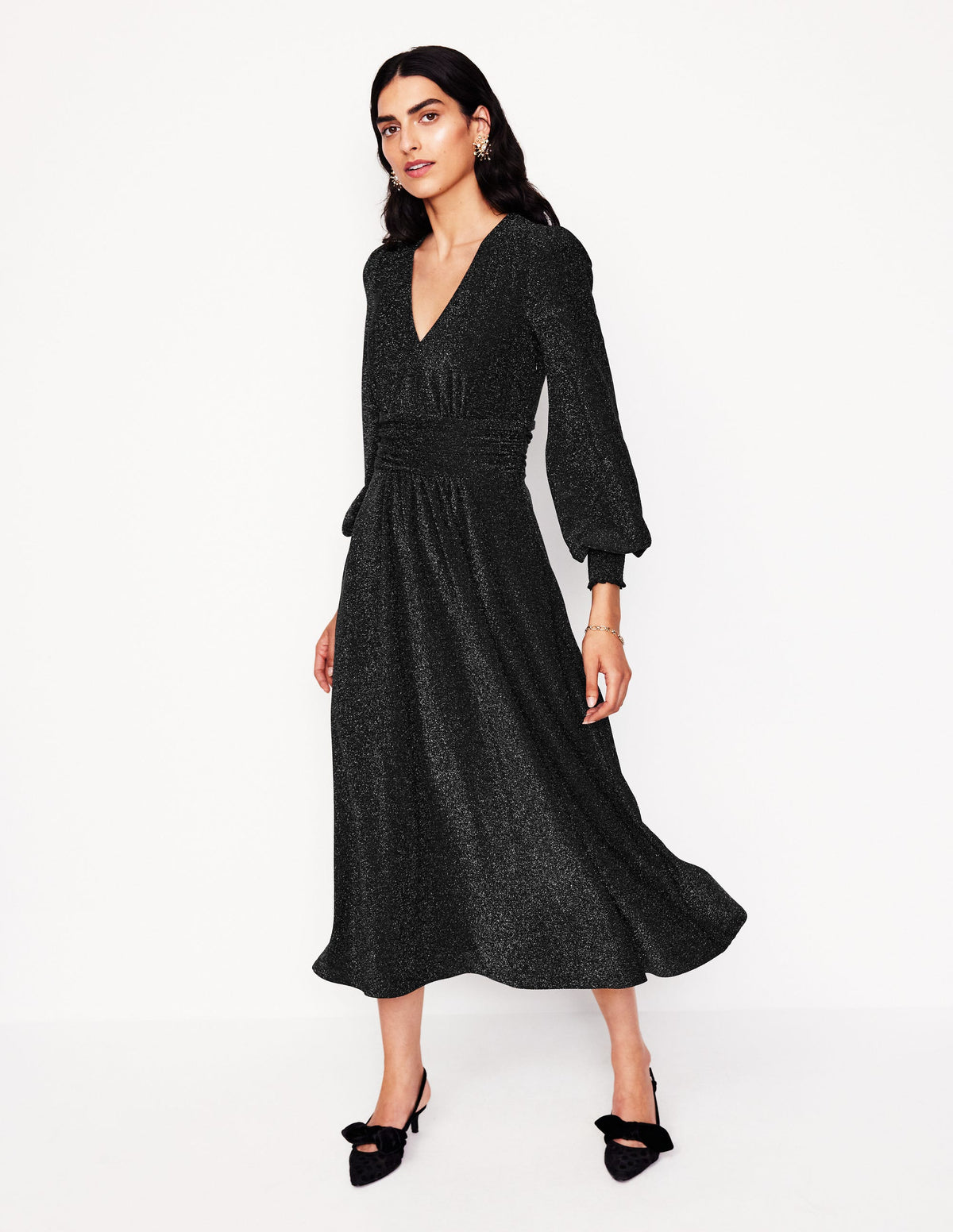 Daphne Metallic Midi Dress-Black - Image 5