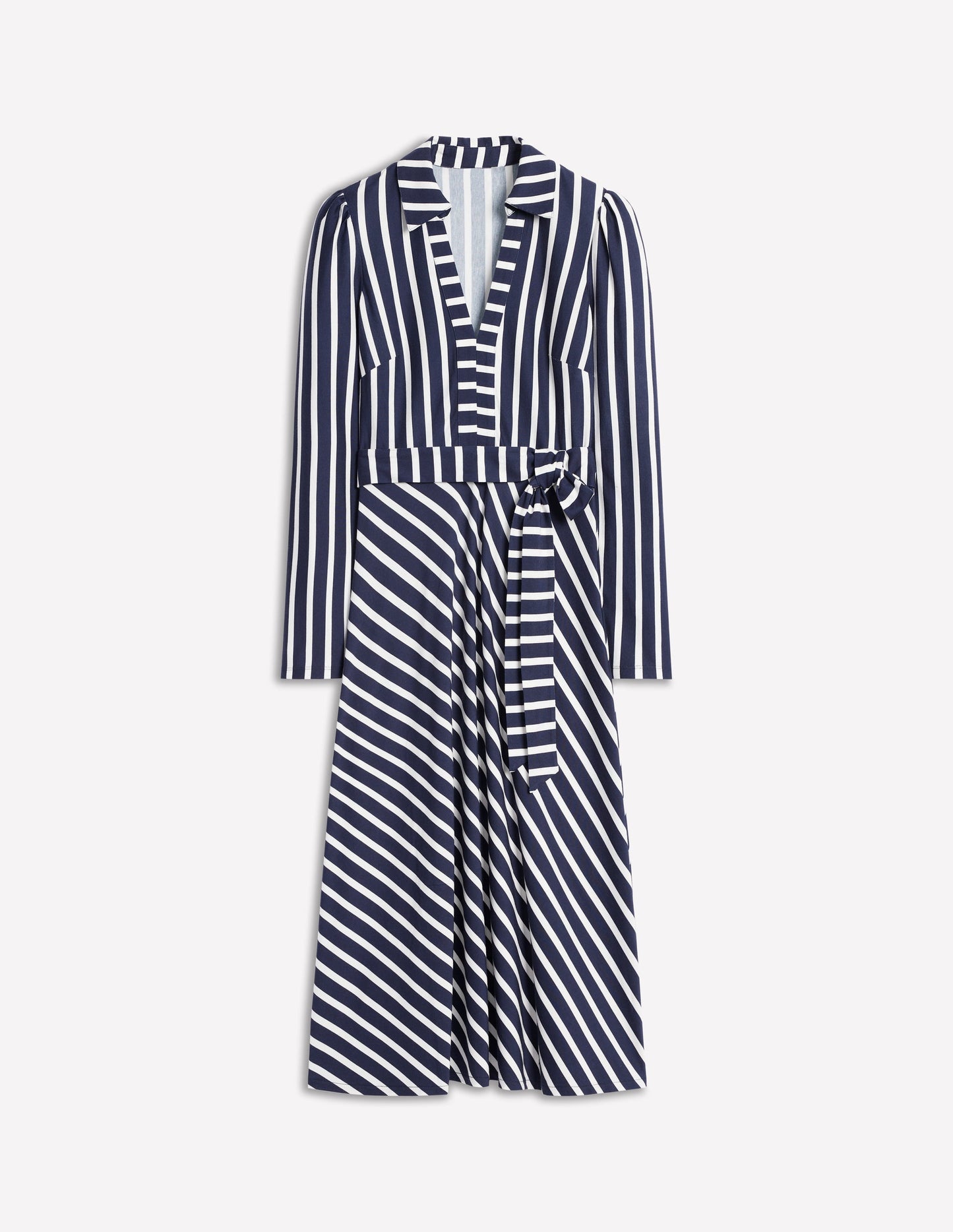 Imogen Collared Jersey Dress-French Navy, Ivory Stripe