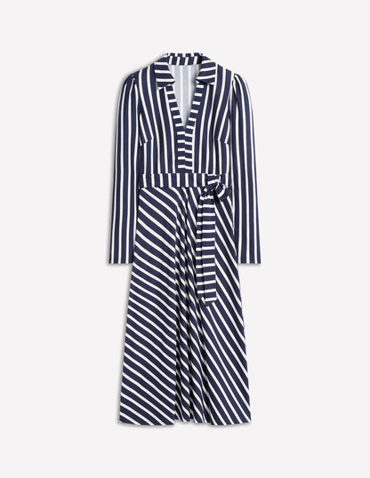 Imogen Collared Jersey Dress-French Navy, Ivory Stripe