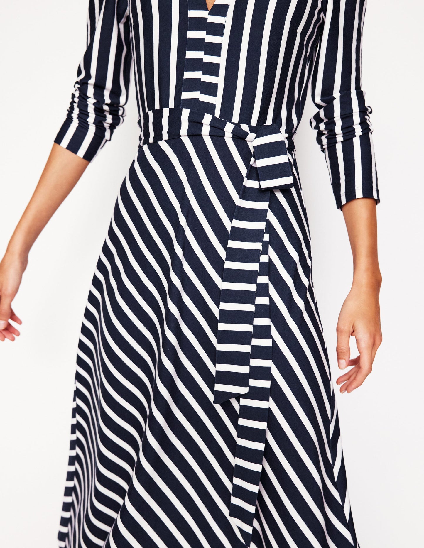 Imogen Collared Jersey Dress-French Navy, Ivory Stripe