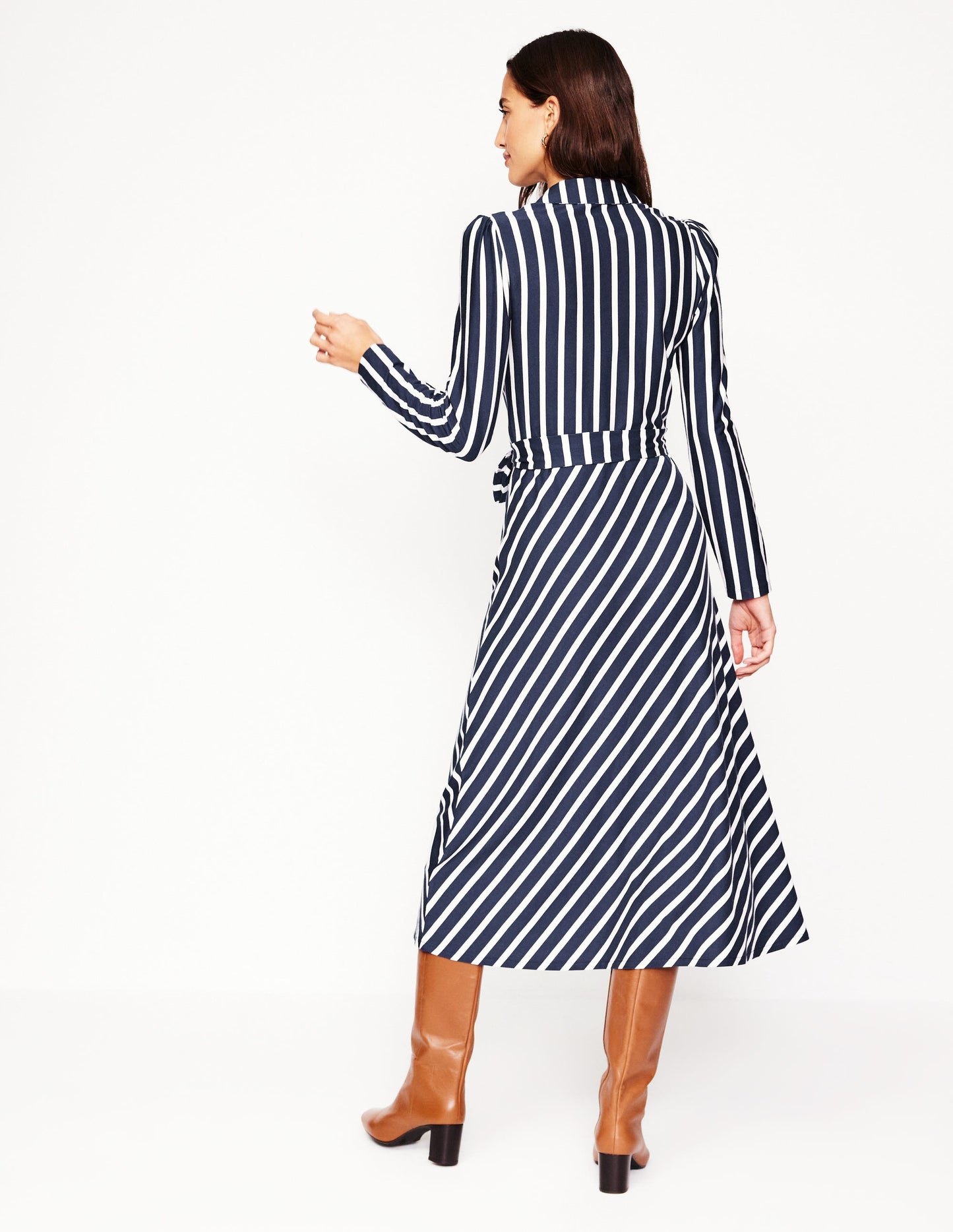 Imogen Collared Jersey Dress-French Navy, Ivory Stripe