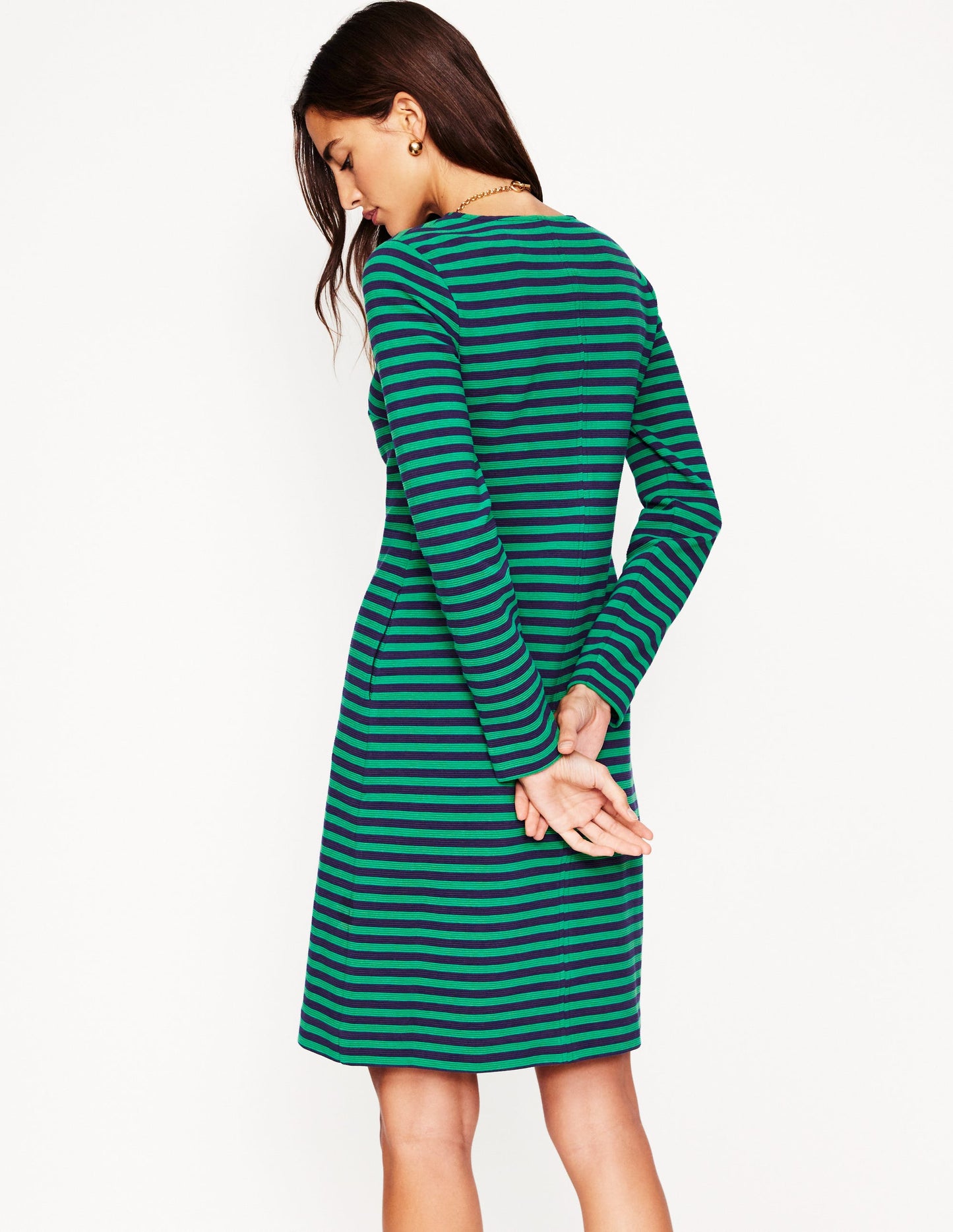 Cornelia Ottoman Dress-Rich Emerald, Navy Stripe