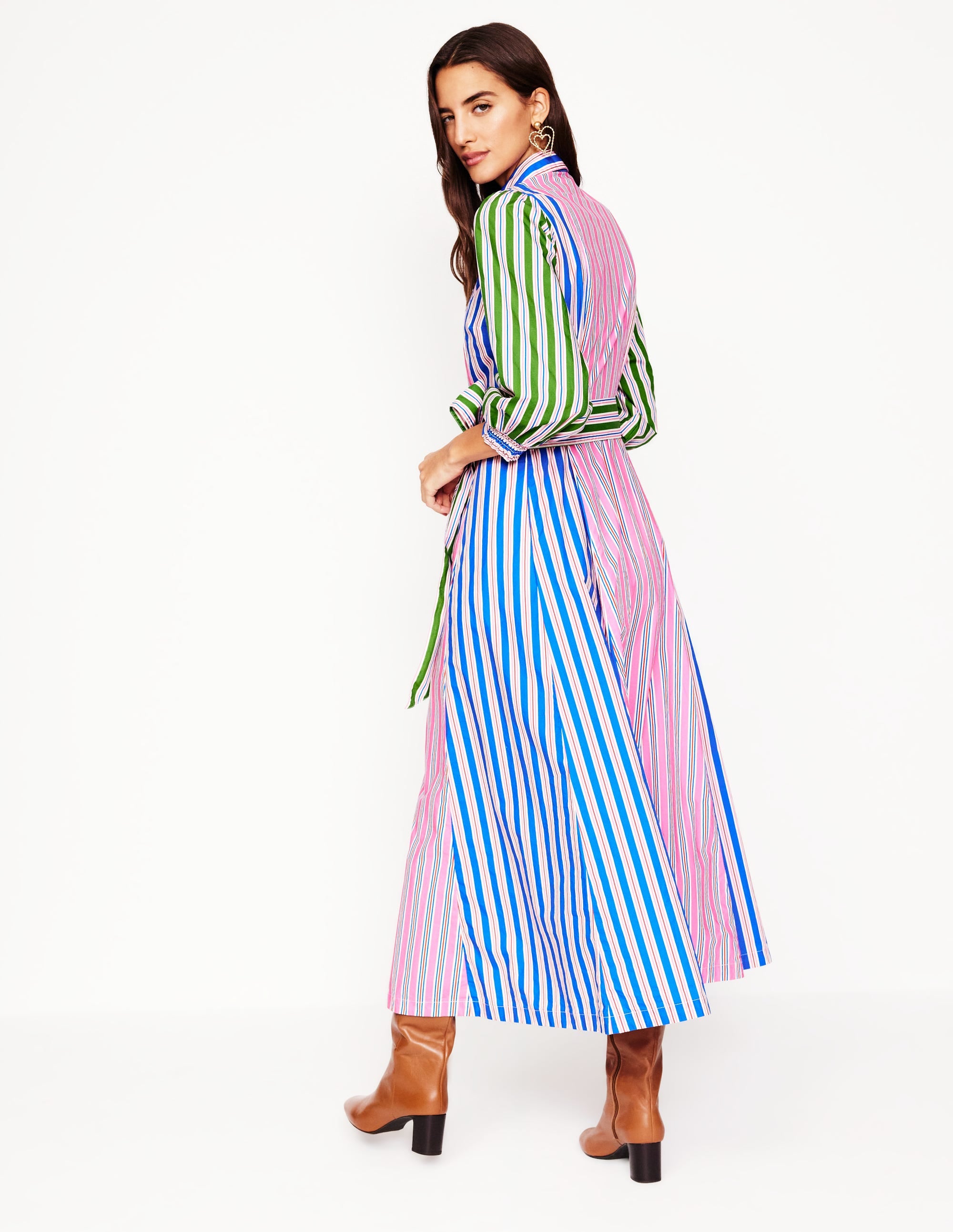 Clara Cotton Shirt Dress-Pink Rose, Red Stripe - Image 5