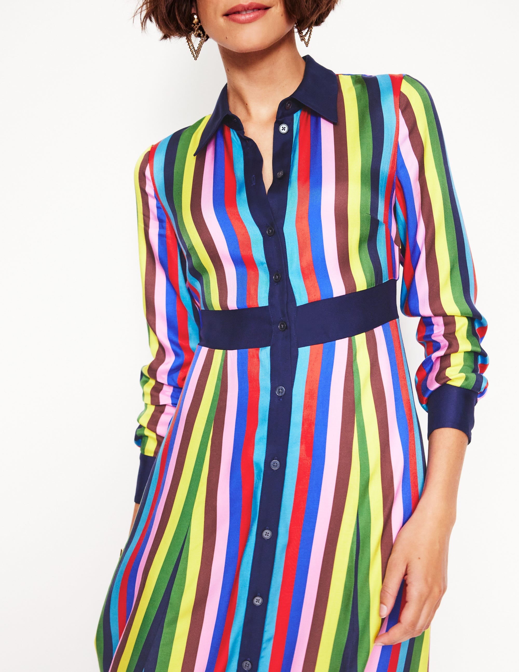 Empire Shirt Dress-Blue, Chestnut Multistripe - Image 3