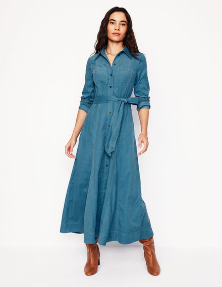 Mila Cord Midi Shirt Dress-Duck Egg Blue