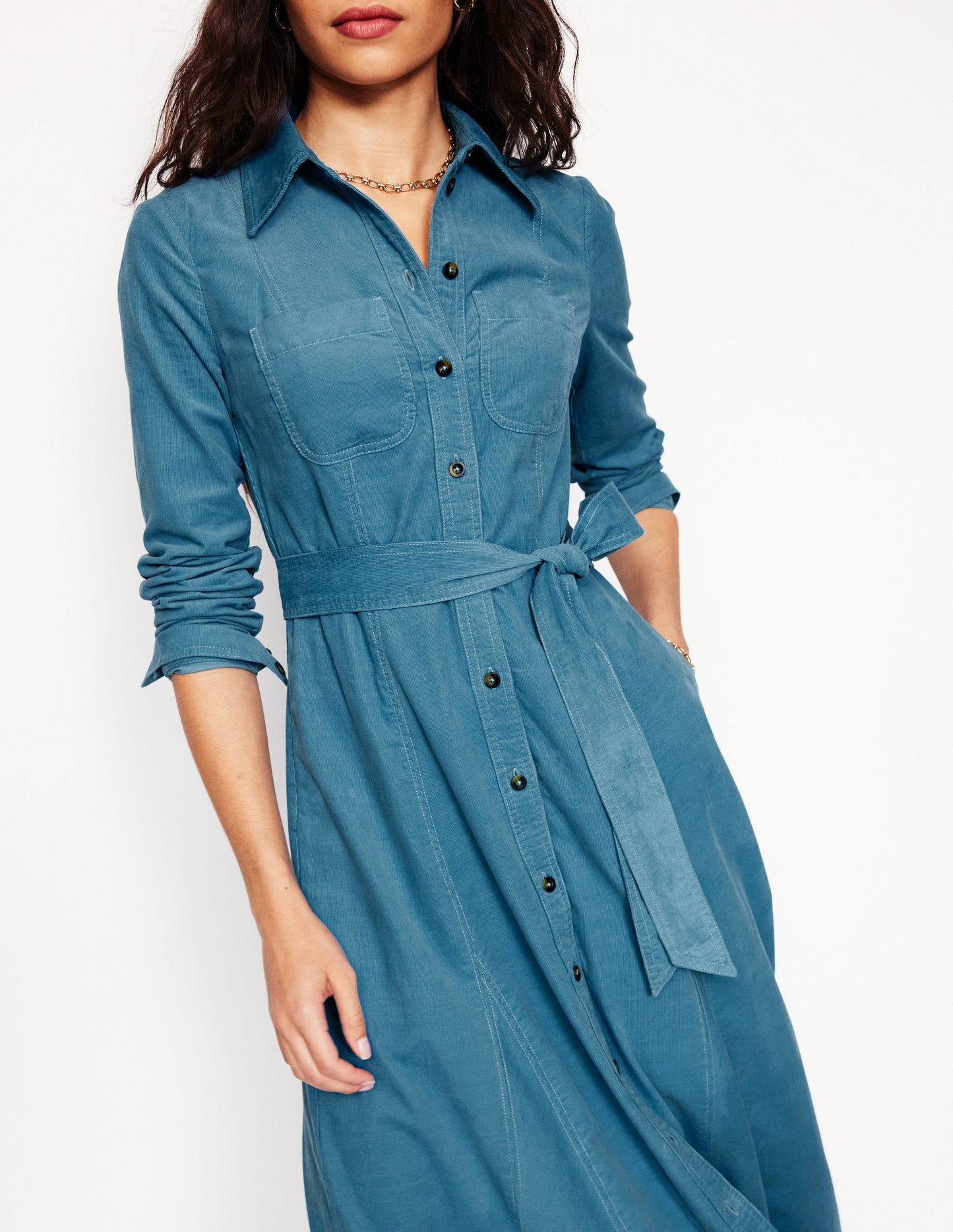 Mila Cord Midi Shirt Dress-Duck Egg Blue