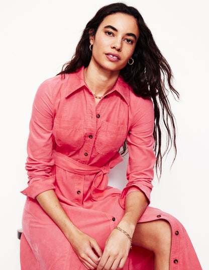 Mila Cord Midi Shirt Dress-Azalea Pink