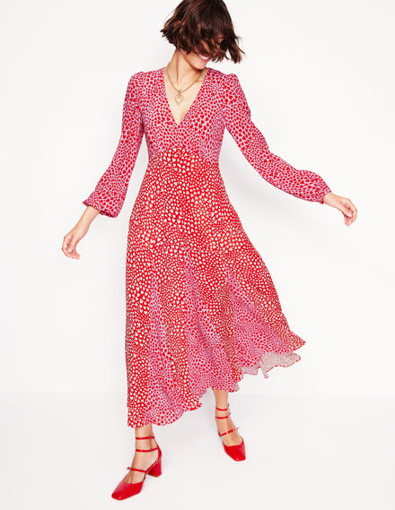 Lisa Long Sleeve Tea Dress-Pink, Heart Cluster