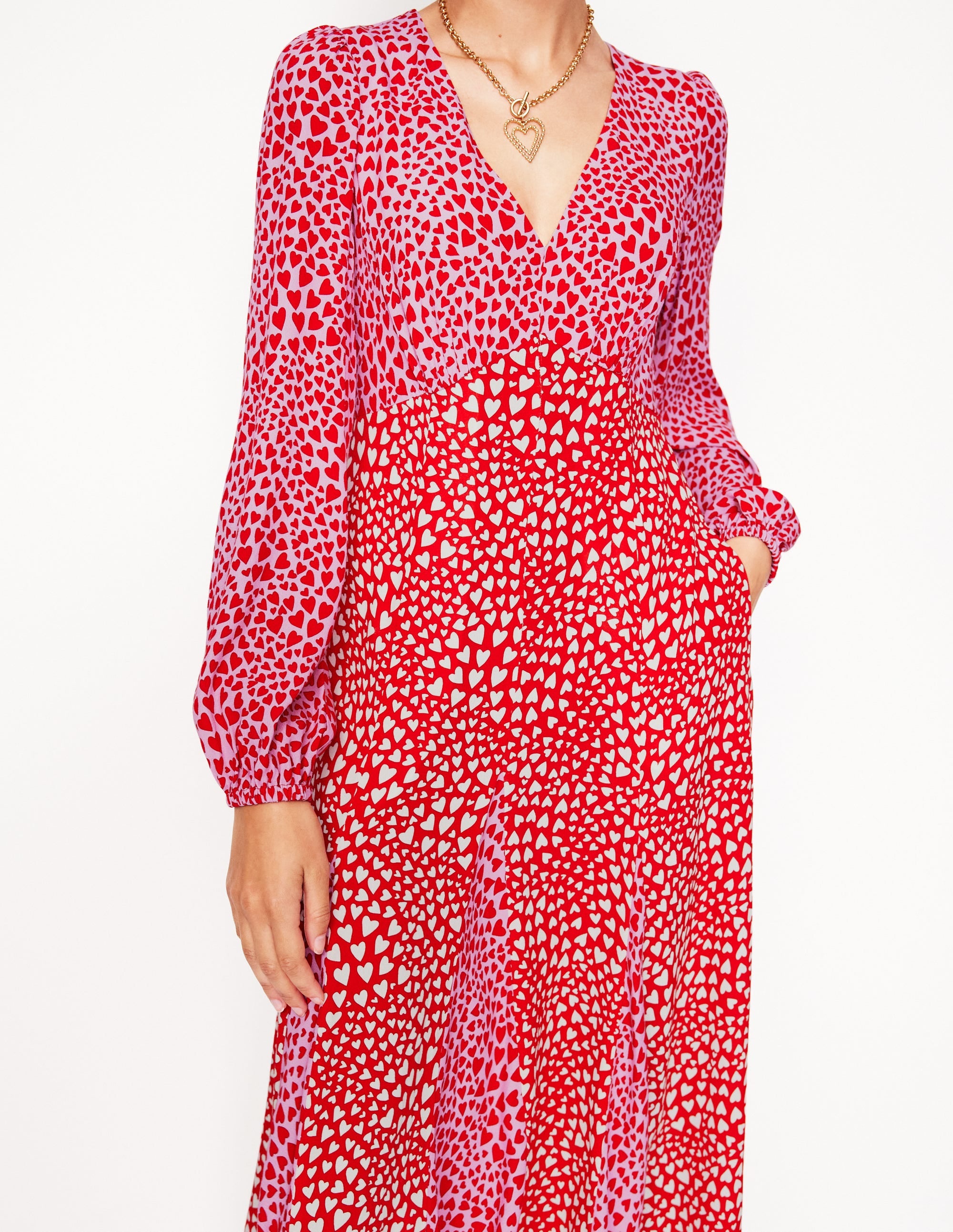 Lisa Long Sleeve Tea Dress-Pink, Heart Cluster - Image 3
