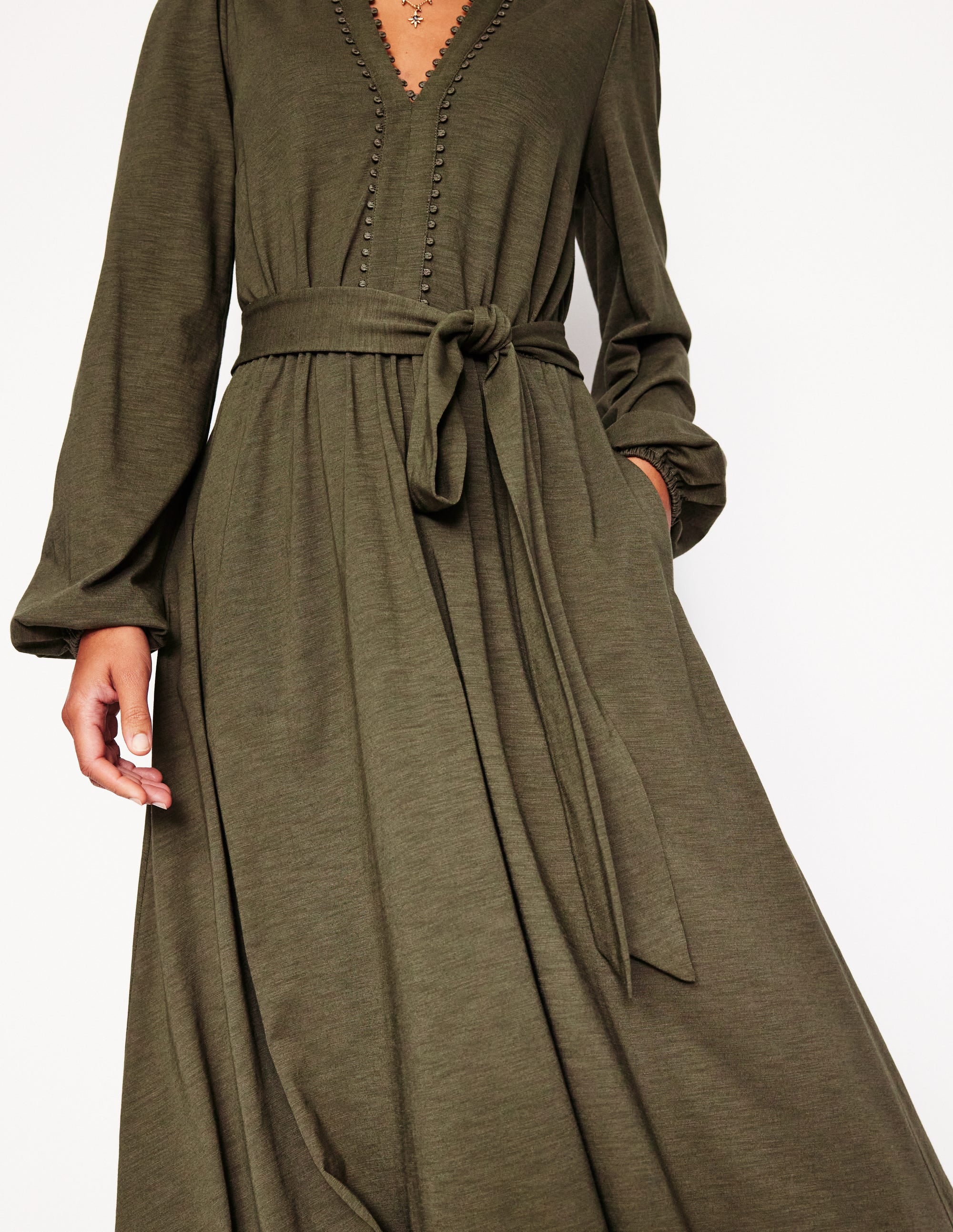Maeve Trim Jersey Midi Dress-Classic Khaki - Image 2