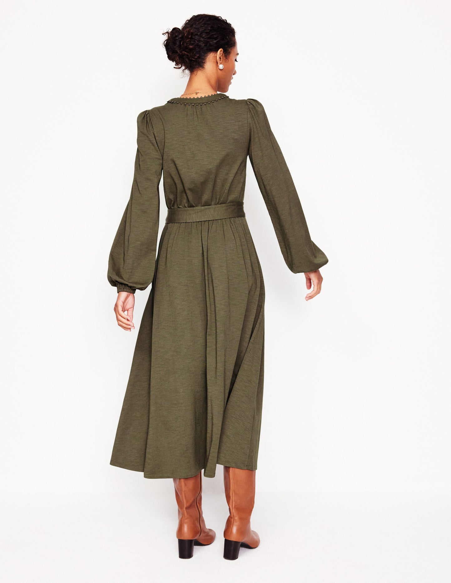 Maeve Trim Jersey Midi Dress-Classic Khaki