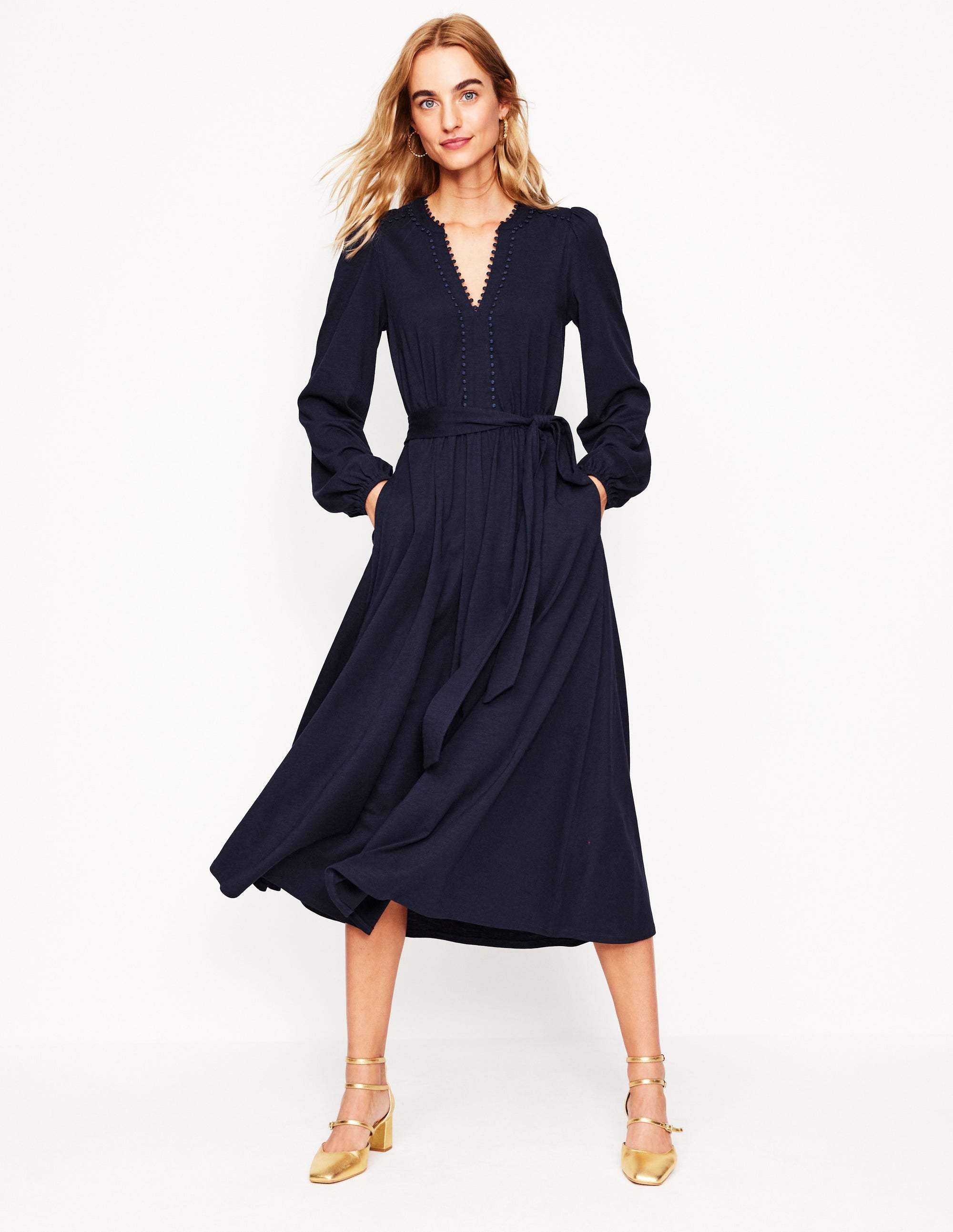 Maeve Trim Jersey Midi Dress-Navy - Image 1