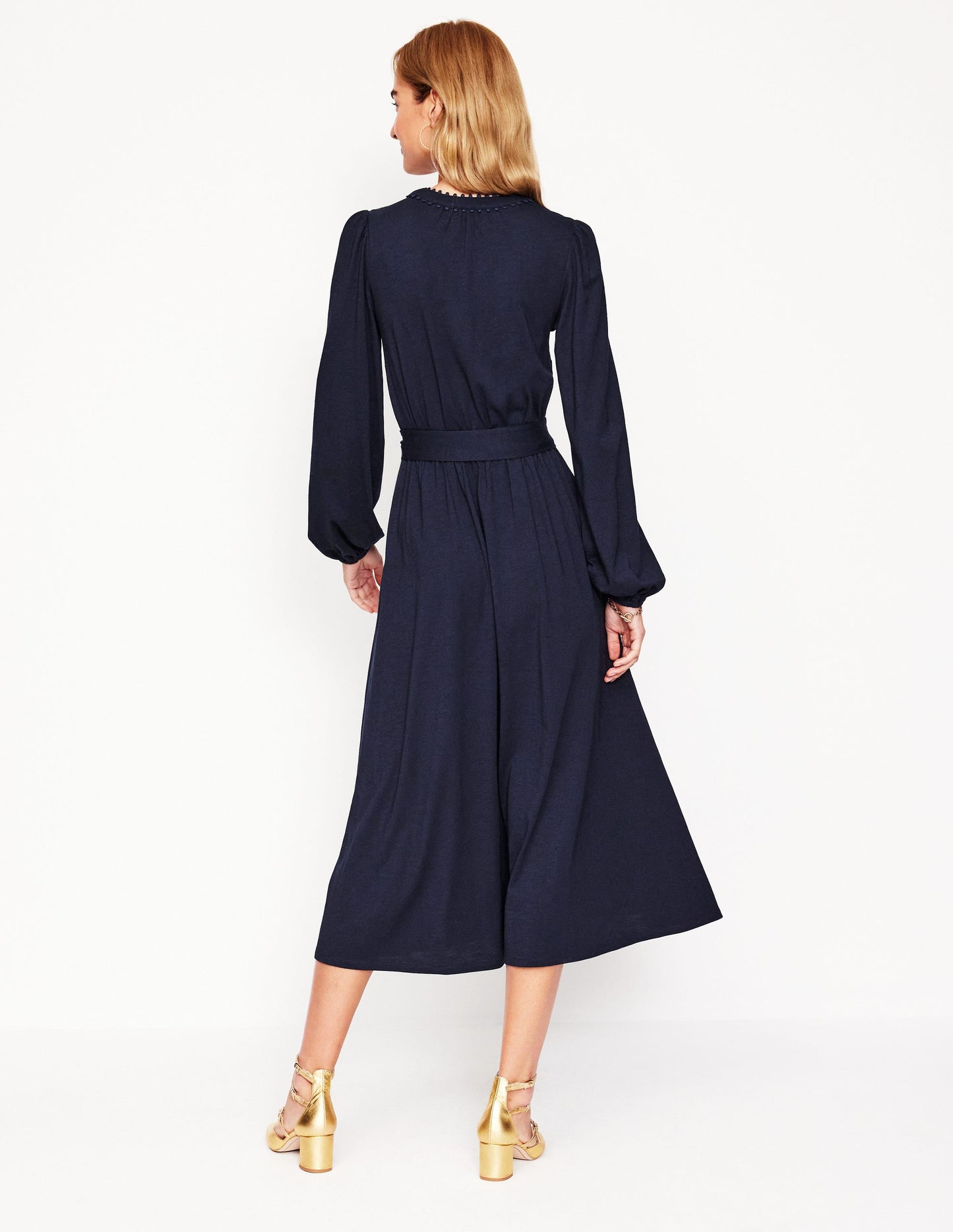 Maeve Trim Jersey Midi Dress-Navy