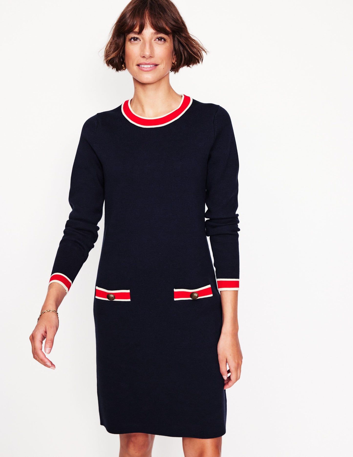 Holly Knitted Shift Dress-Navy