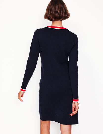 Holly Knitted Shift Dress-Navy