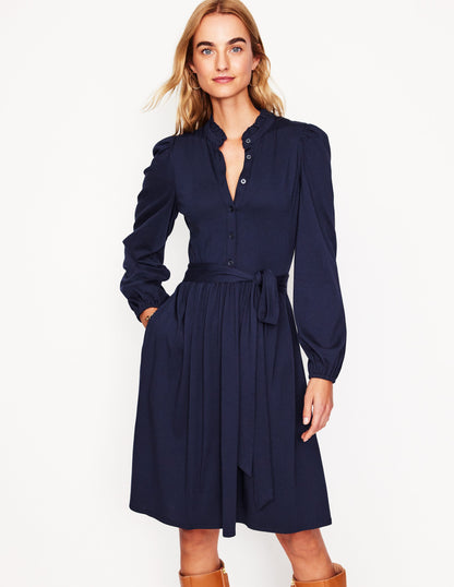 Willow Frill Short Shirt Dress-Navy