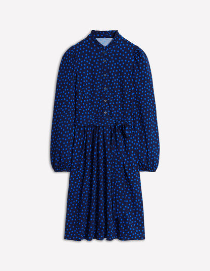 Willow Frill Short Shirt Dress-French Navy, Abstract Dot