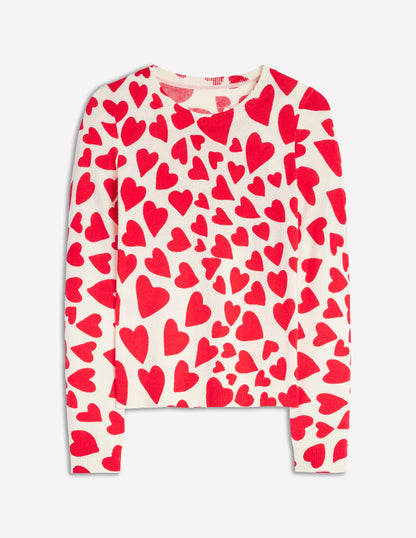 Eva Cashmere Crew Neck Sweater-Ivory, Heart Cluster