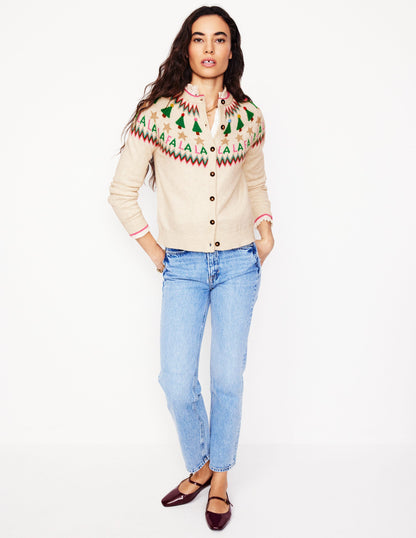 Edie Fair Isle Cardigan-Ecru Marl, Fa La La