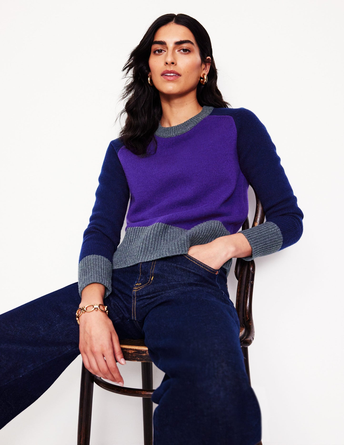 Olivia Merino Jumper-Ameythyst Purple, Colourblock