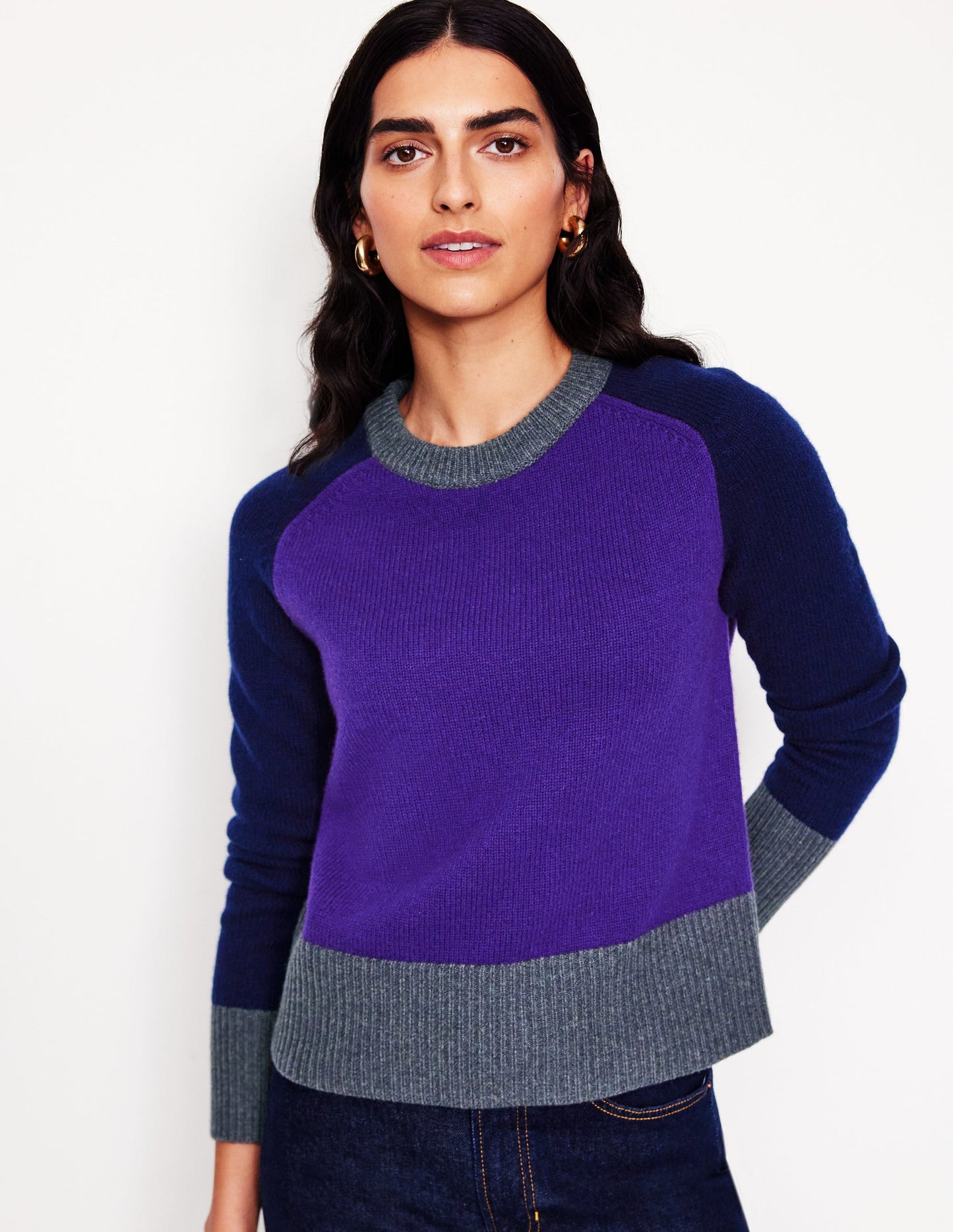 Olivia Merino Jumper-Ameythyst Purple, Colourblock