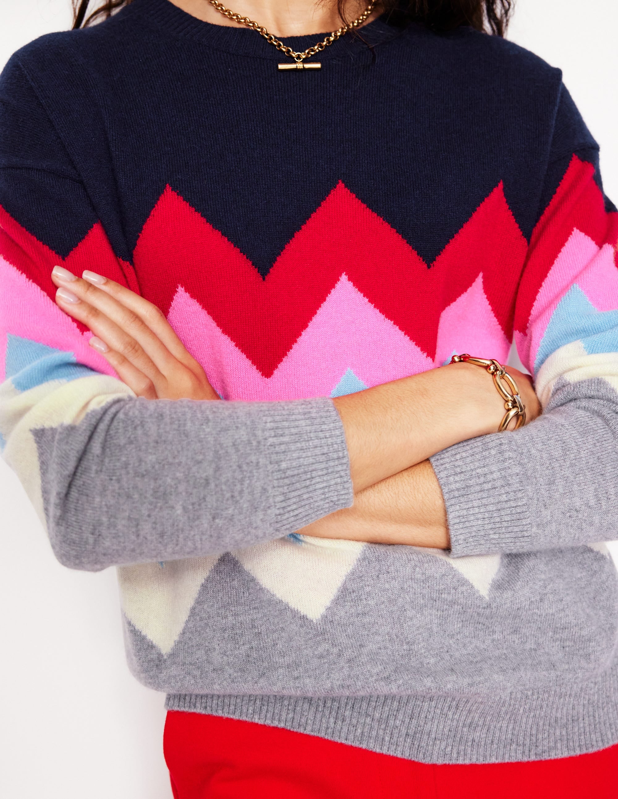 Lydia Cashmere Jumper-Navy, Zig Zag - Image 2