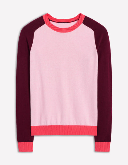 Meg Saddle Sleeve Sweater-Soft Pink, Colourblock