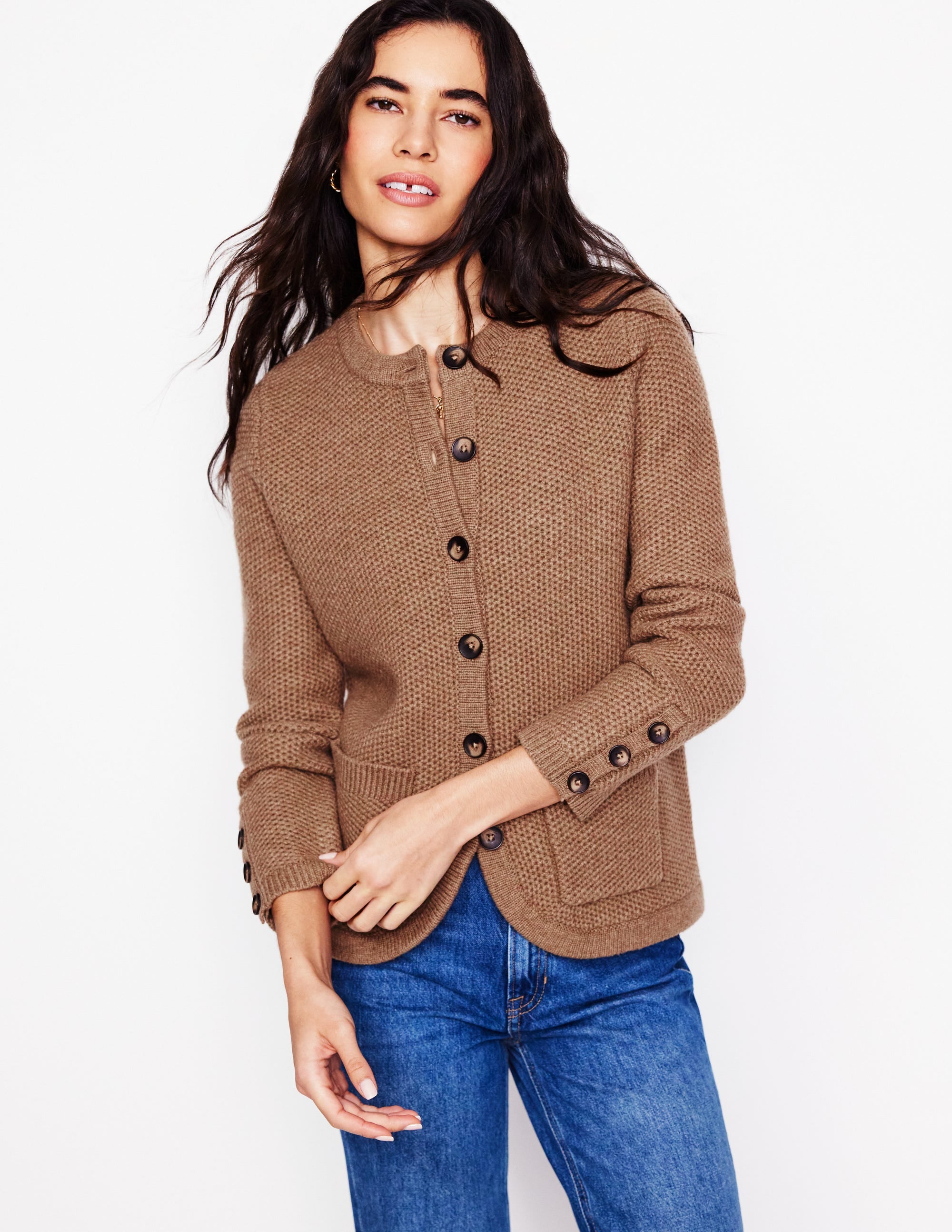 Textured Stitch Cardigan-Praline Brown - Image 1