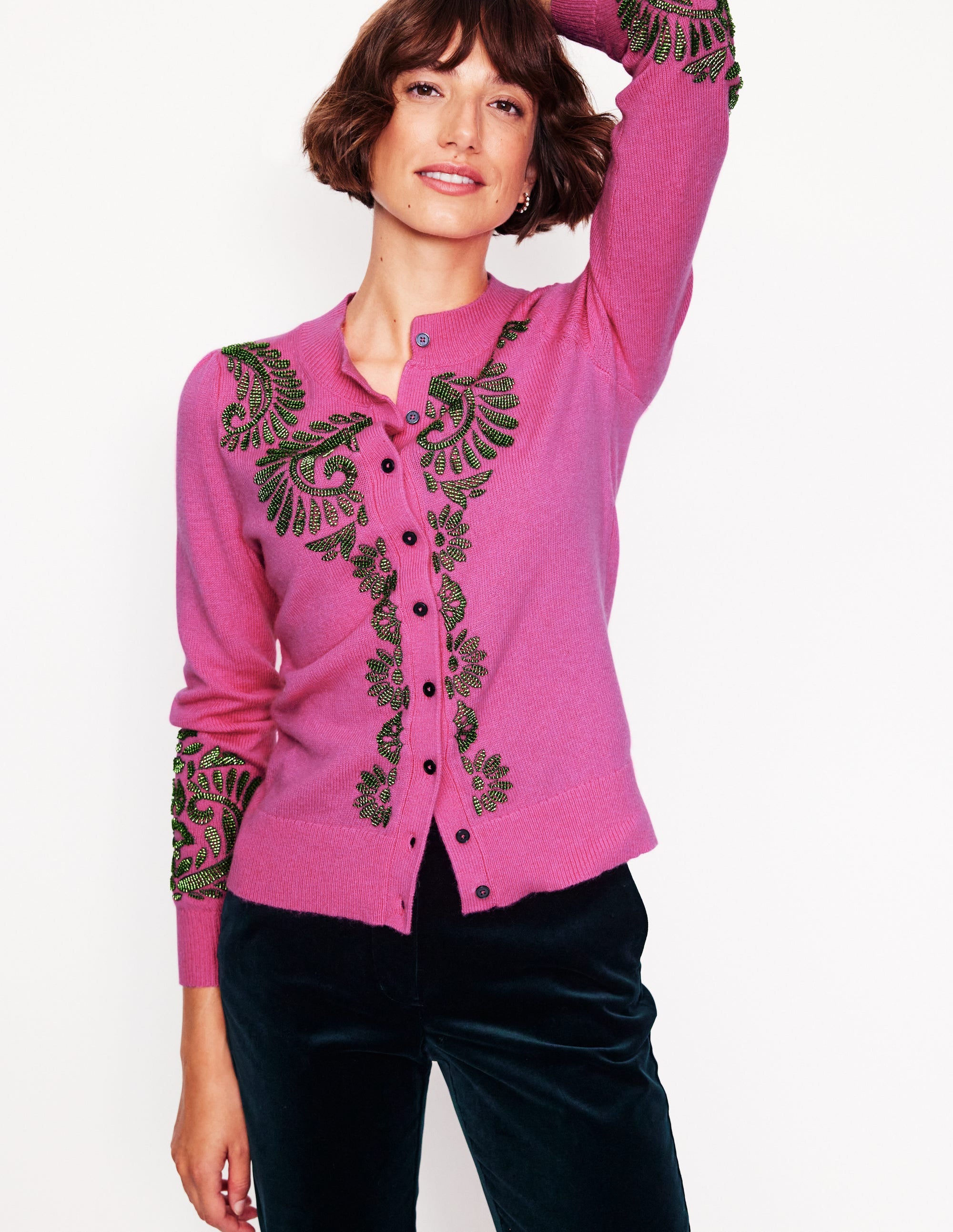Fenella Embellished Cardigan-Party Pink - Image 1