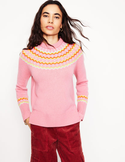 Cashmere Fair Isle Sweater-Formica Pink