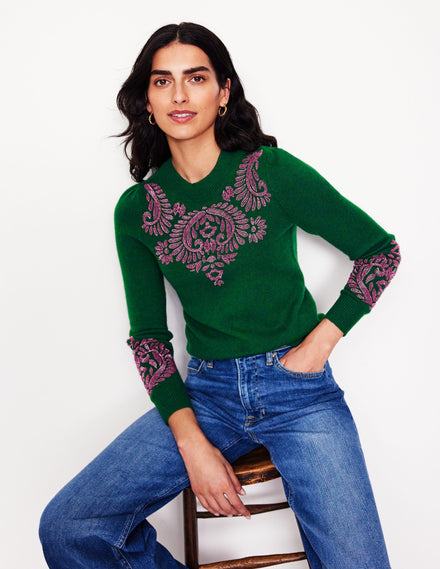 Fenella Embellished Jumper-Pine Green