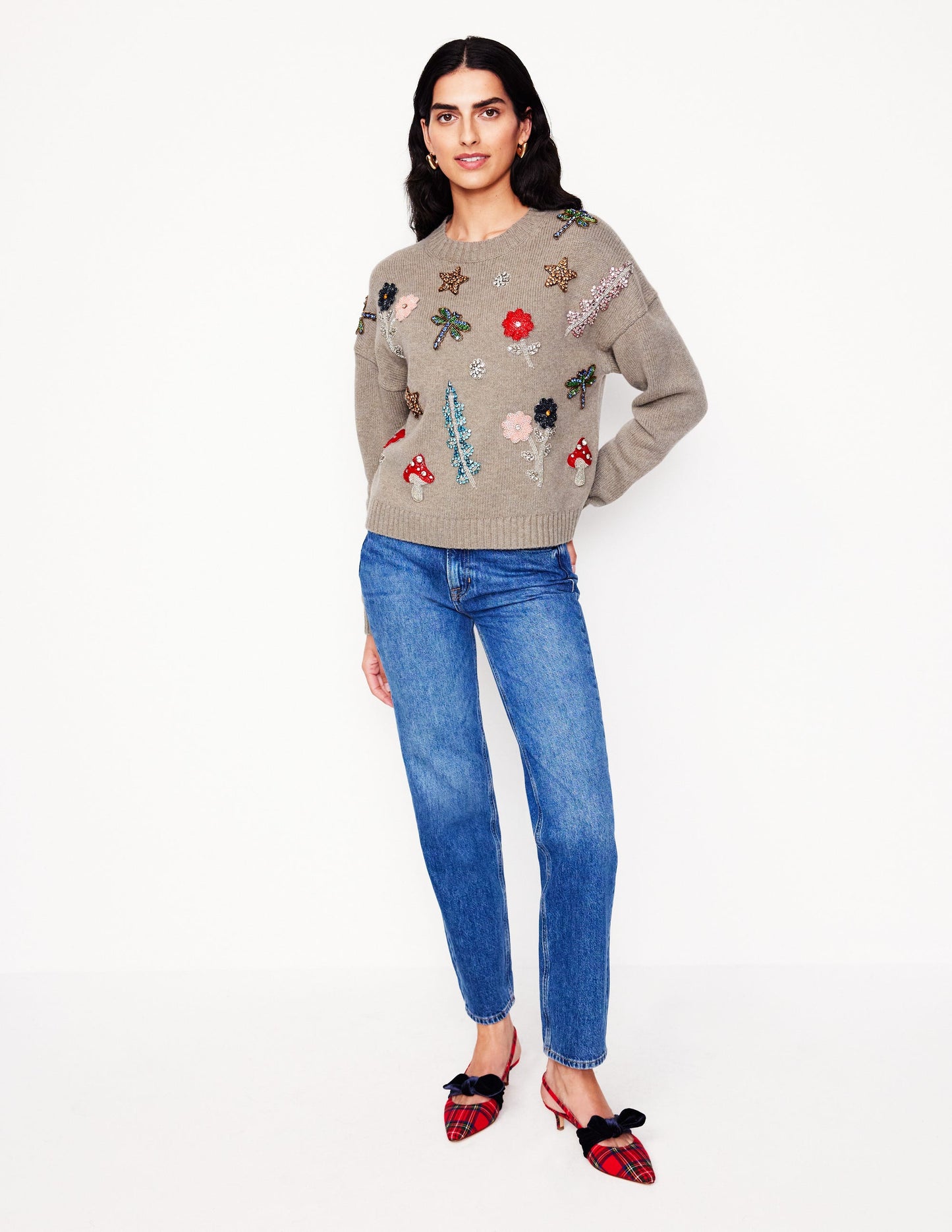 Embellished Sweater-Mink Melange