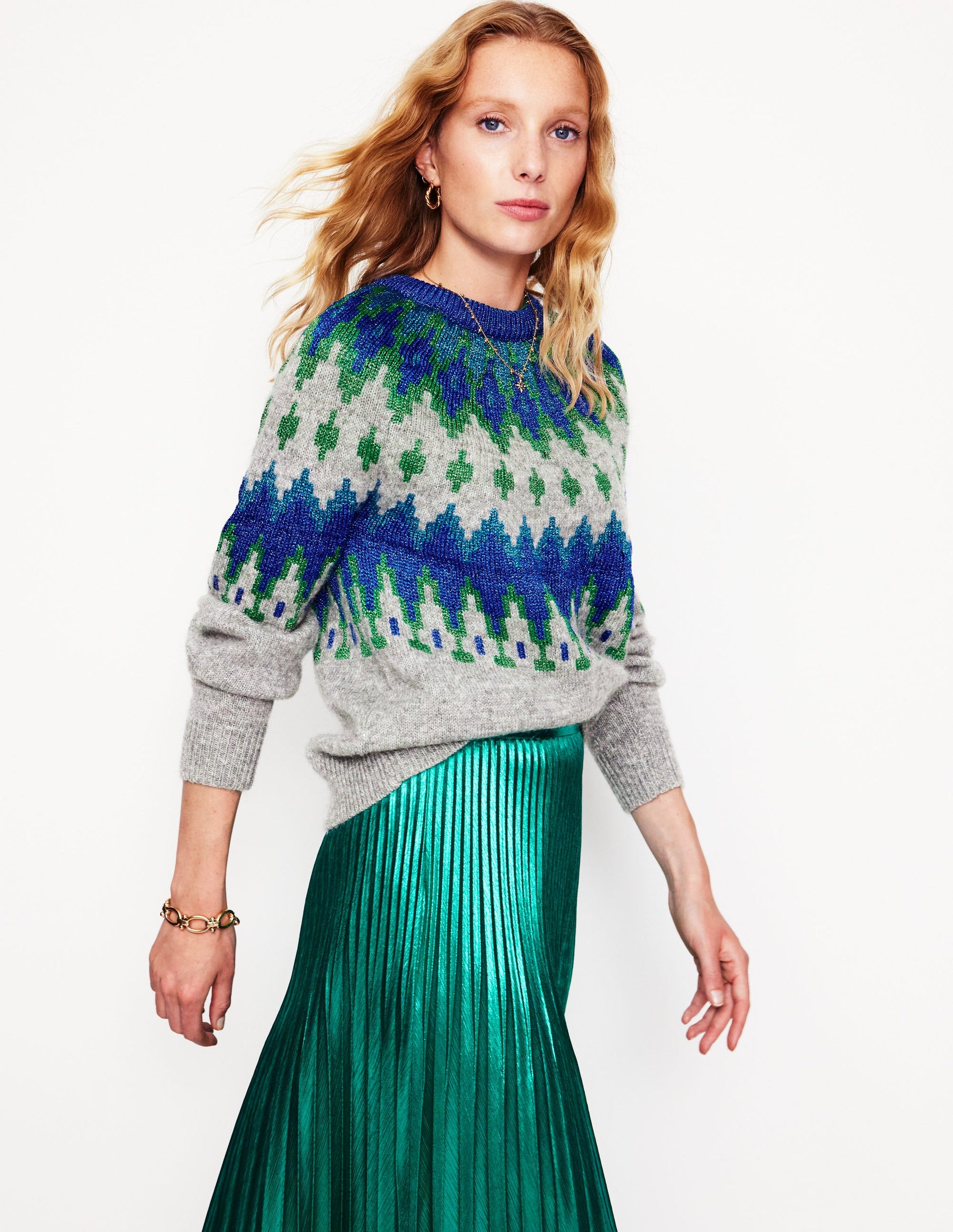 Kat Sparkle Fair Isle Jumper-Grey Melange | Boden USA