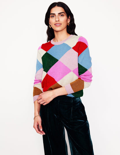 Sparkly Argyle Sweater-Multi Rainbow, Argyle